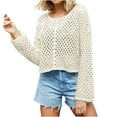 thumbnail image 2 of Crunowin Women's Fashion Sweater, Long Sleeve Hollow Out Knitted Solid Color Crewneck Casual Pullover Tops Beige L, 2 of 6