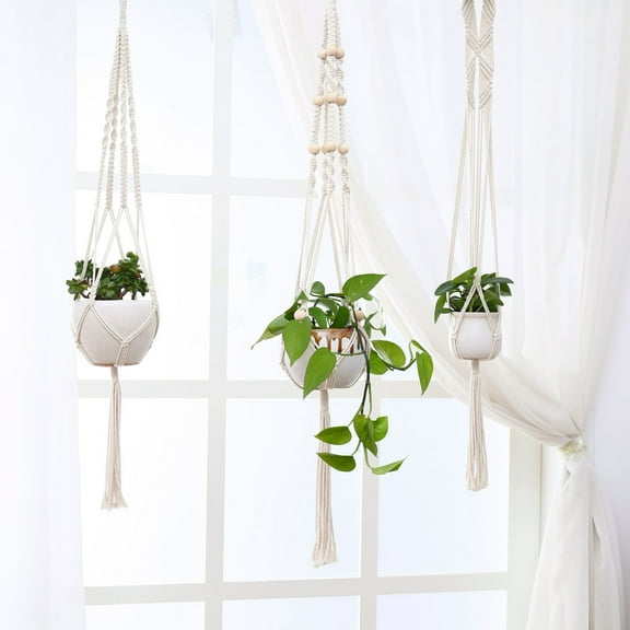 White Macramé Plant Hangers Set of 5
