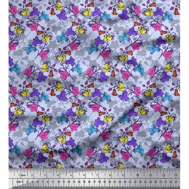 Soimoi Rayon Fabric Leaves & Bell Floral Print Fabric by The Yard 56 Inch Wide