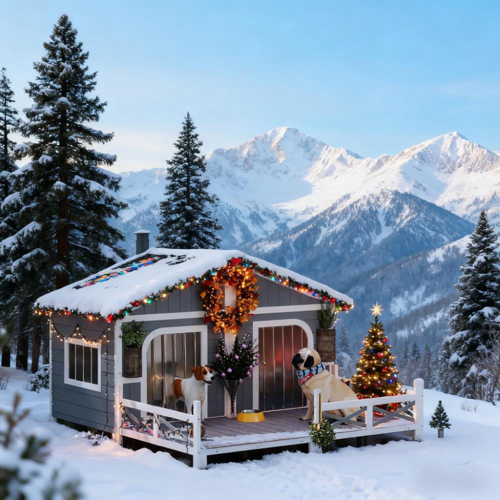 Large Indoor Outdoor Dog House,Wood Insulated Dog House,Weatherproof Outside Shelter with Elevated Floor,Easy to Assemble(59""L x 63.5""W x 39.25""H)