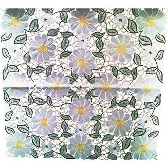 Doily Boutique Tablecloth or Table Topper Square with Large Yellow Daisies, Size 34 Inches