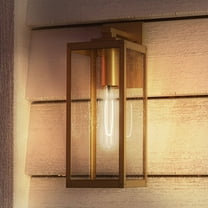 Luxury Modern Farmhouse Outdoor Wall Sconce, 17.00''H x 6.00''W, with Industrial Style Elements, Minimalist Design, Antique Brass Finish and Clear Seedy Glass, UQL1341