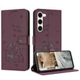 thumbnail image 2 of Flip Case for Samsung Galaxy S23 Plus PU Leather Wallet Case with RFID Blocking Card Slot & Cash Pocket Magnetic Clasp Stand Function Cover Cat Patterned with Wrist Strap Phone Case,Maroon, 2 of 10