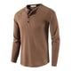 thumbnail image 1 of Blusas y camisas de manga larga y cuello redondo para hombre, estilo casual, con botones de color liso, de poliéster y algodón., 1 of 3