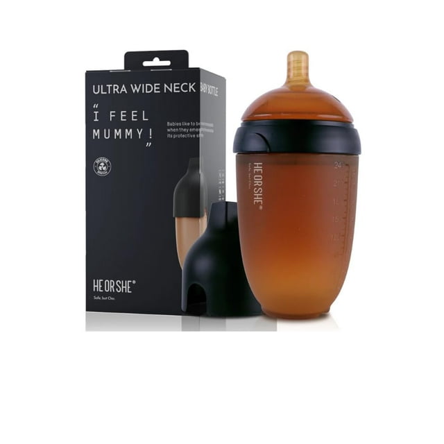 Biberón para bebé HE O ELLA con cuello ultra ancho de silicona 240 mL paquete de 2