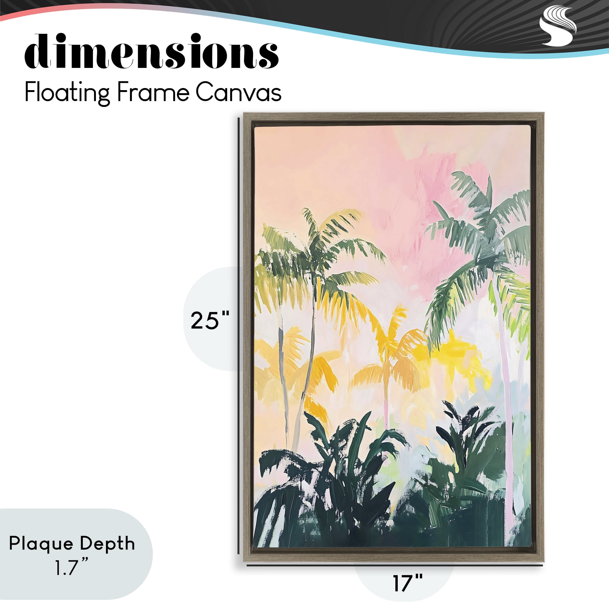 Stupell Industries Pastel Palms in Morning Glow Brown Framed Floater Canvas Wall Art, design by The Prints Vibe