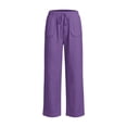 thumbnail image 3 of Levmjia Women's Casual Pants High Waisted with Pockets Drawstring Waist Scallop Hem Loose Fit Wide Leg Lounge Pants Solid Color for Summer Daily, 3 of 3