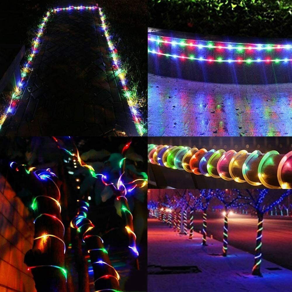 ZOELNIC 73ft 200LEDs Christmas Solar Powered Rope Tube String Lights Strip Outdoor Garden Xmas Tree Holiday Decor Fairy Lights, Mix-color