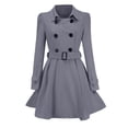 thumbnail image 2 of Women'S Winter Warm Woolen Trench Jacket Belt Over Outwear with Pocket Coat, 2 of 5