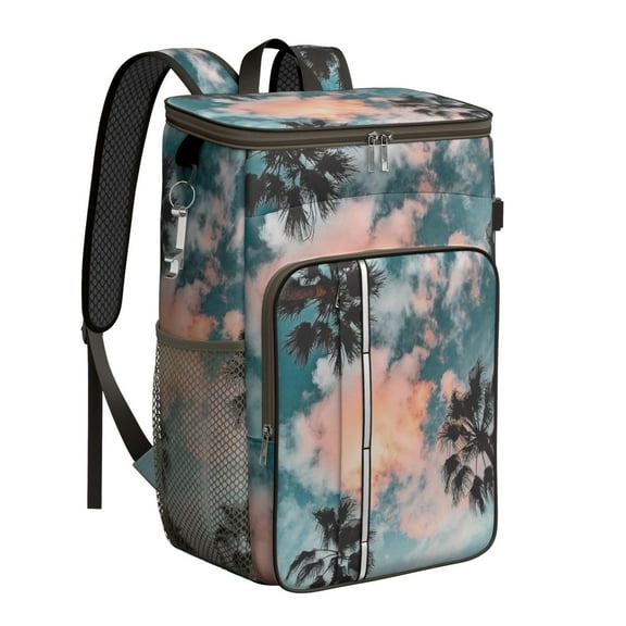 Ocean Sunset with Palm Trees Backpack Cooler, Leak Proof Lunch Cooler Bag, Insulated Camping Backpack for Summer Beach Picnic, Travel, Outdoor Office Lunch