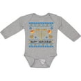 thumbnail image 3 of Inktastic Happy Hanukkah Sweater Style Design with Menorah and Dreidel Boys or Girls Long Sleeve Baby Bodysuit, 3 of 5