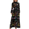 thumbnail image 2 of Sugar Skull Cat Dress Day of The Dead Street Style Beach Dresses Woman Long Sleeve High Waist Modern Long Maxi Dress, 2 of 5