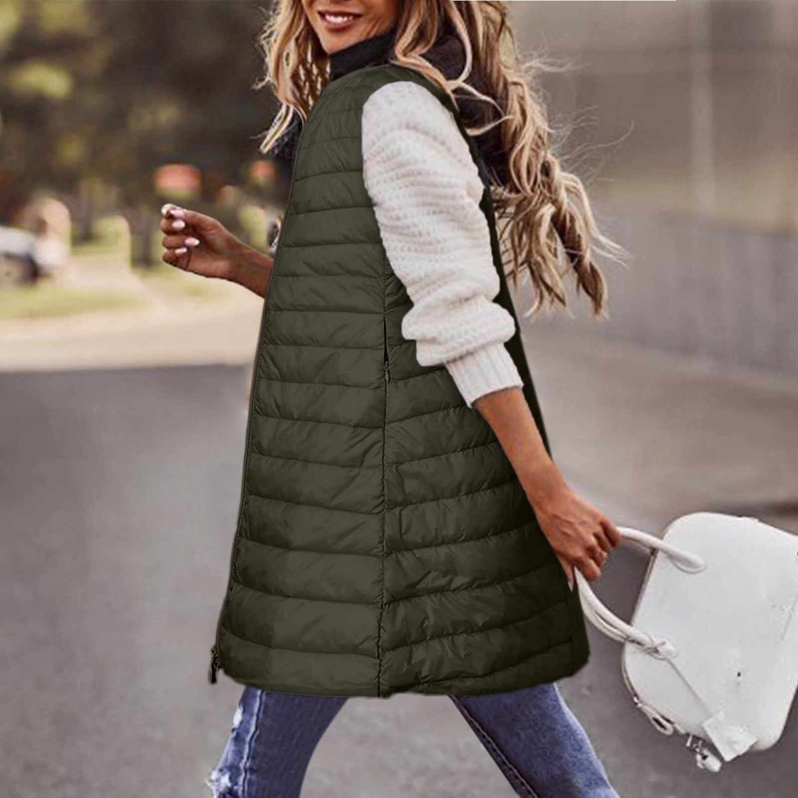 Brnmxoke Puffer Vest for Women Cold Weather,Womens Long Puffer Vest Women's Down Coats & Jackets Winter Coats Sleeveless Warm Zip Up Jacket Best Outerwear