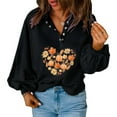 thumbnail image 2 of Fall Sweatshirts for Women Lapel Button Down Sweatshirt Pumpkin Leaf Printed Pullover Lantern Sleeve Cropped Pullover pullover hoodie clearance, 2 of 8