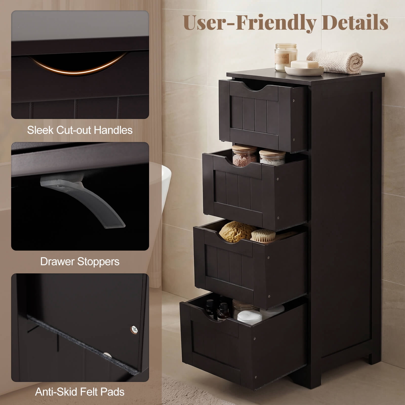 Costway 32.5'' Bathroom Floor Cabinet with Anti-tipping Device Freestanding Towel Cabinet Espresso