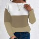 thumbnail image 1 of Suéter de cuello redondo para mujer, suéter de punto con empalme de color en contraste, cuello redondo, manga larga, blusa para mujer, 1 of 9