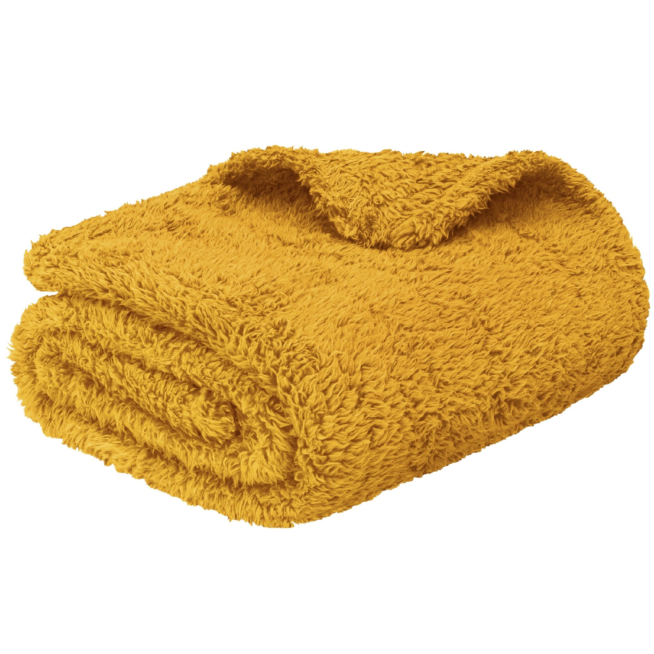 PAVILIA Mustard Yellow Plush Throw Twin Blanket for Couch, Sherpa Soft