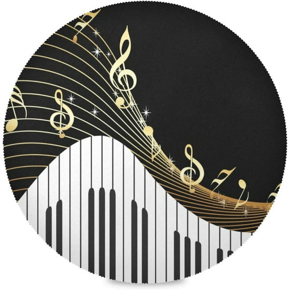 48"X 48" Piano Keys Music Notes Gold Elastic Fitted Edged Round Tablecloth Fade Resistant Anti-Shrink Table Cloth Washable Table Cover for Banquet Home Indoor or Outdoor