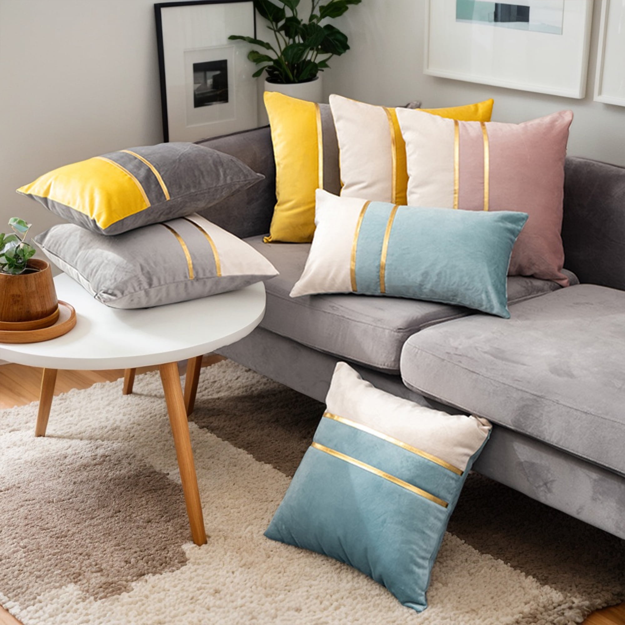 Unique Bargains Velvet Soft Square Pillow Covers Pack of 2 Yellow 20" x 12"