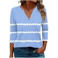thumbnail image 2 of CLOISE Blouses for Women Plus Size Fall Cute Striped Tops V Neck 3/4 Sleeve Shirts Tunic Basic Blouses Elegant Clothes Light Blue 5XL, 2 of 5