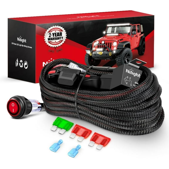 Nilight Wiring Harness Kit Nylon 12 AWG 1 Lead 12 V On Off Switch Power Relay Blade Fuse for LED Light Bar Off Road Lights on Cars Jeep Boat Trucks