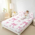 thumbnail image 4 of Manfei Cute Cartoon Bowtie Twin Sheet Sets,Ribbon Bow Knot Twin Fitted Sheet,Pink White Flat Sheet For Girls,Microfiber Bedroom Decor,3pcs, 4 of 7