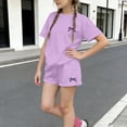 thumbnail image 6 of oqasdz Toddler Children Girls Summer Outfits Bow Print Short Sleeve Loose Fit Workout Set T Shirts and Shorts for Gym Running Casual Sporty Clothing Sets,Purple,2-3 Years, 6 of 7