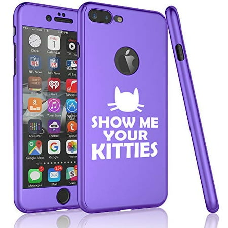 Kitty Screen - 360° Full Body Thin Slim Hard Case Cover + Tempered Glass Screen Protector F0R Apple iPhone Show Me Your Kitties Funny Cat (Purple, F0R Apple iPhone 7 Plus / 8 Plus)