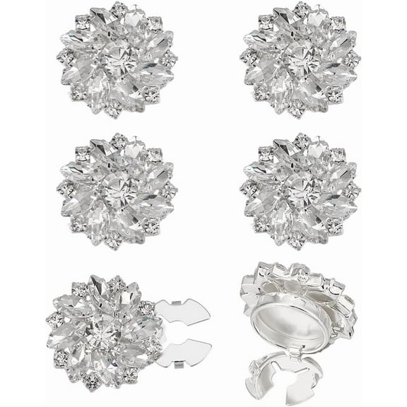 6 Pcs Women's Rhinestone Button Cover Clear Cufflinks Button Cover 1 inch Diameter Flower Shape Detachable Alloy Snap Button Clips Buttons Jewelry for Clothes Shirt Decoration