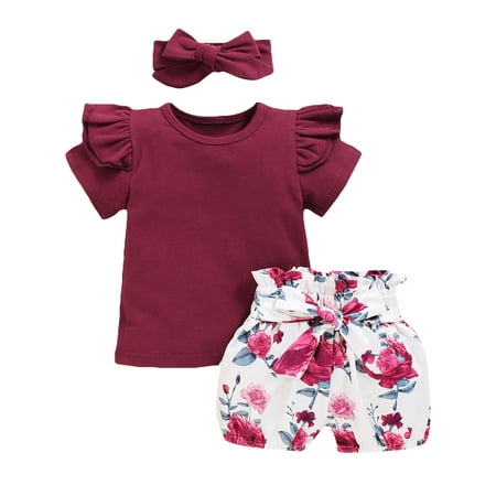 

Summer Savings Clearance! 2023 TUOBARR Set Clothes for Toddler Girls Infant Toddler Baby Girl Matching Outfits Short Sleeve Floral Shorts Bow Headband Sister Clothes Wine 3-6 Months