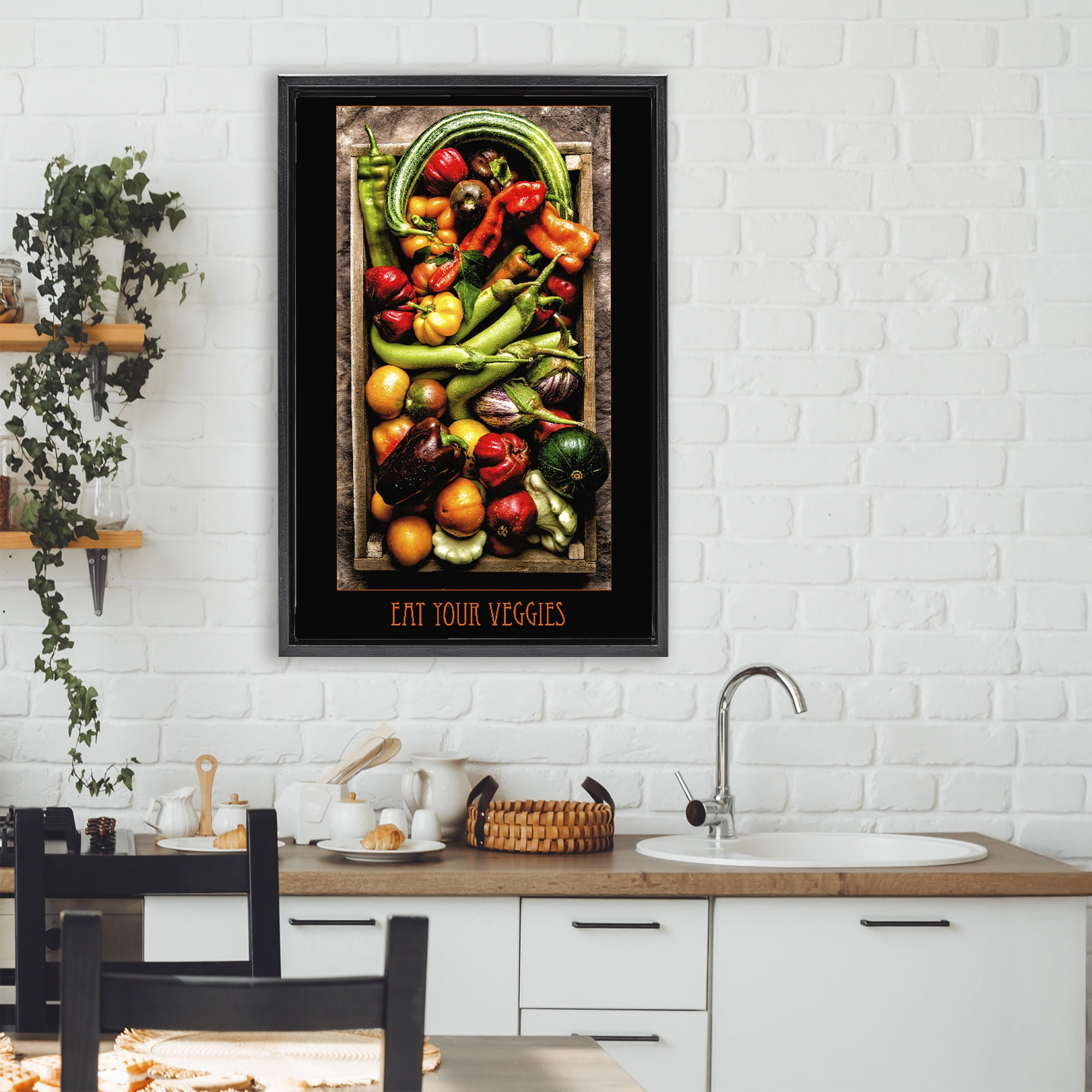 Stupell Industries Eat Your Veggies Vibrant Harvest Black Framed Floater Canvas Wall Art, design by Carl Kravats