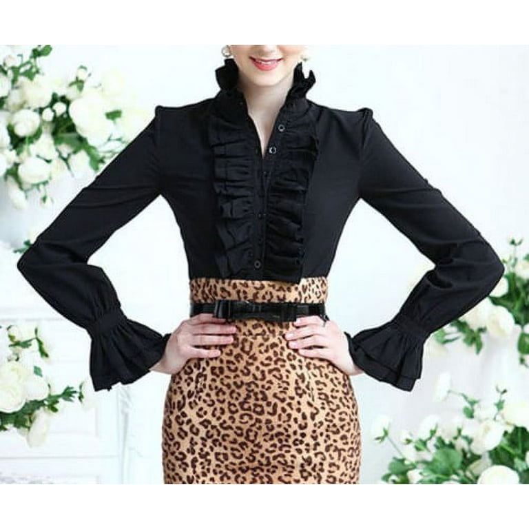 Loose Women Lady Shirt Frilly Ruffle Blouses Tops Causal Flounce Formal Long Sleeve Blouse Clothes