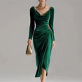 thumbnail image 3 of ClodeEU Women's Velvet Draped Neckline Long Sleeve Dress, Elegant Bodycon Ruched Party Dress Green,Womens Plus M, 3 of 7