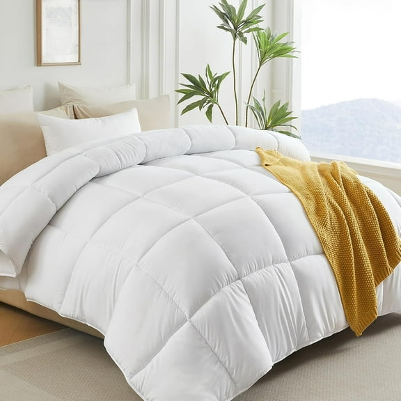 Queen Down-Alternative All-Season Duvet Insert Comforter with Corner Tabs, White 90×90 Inches