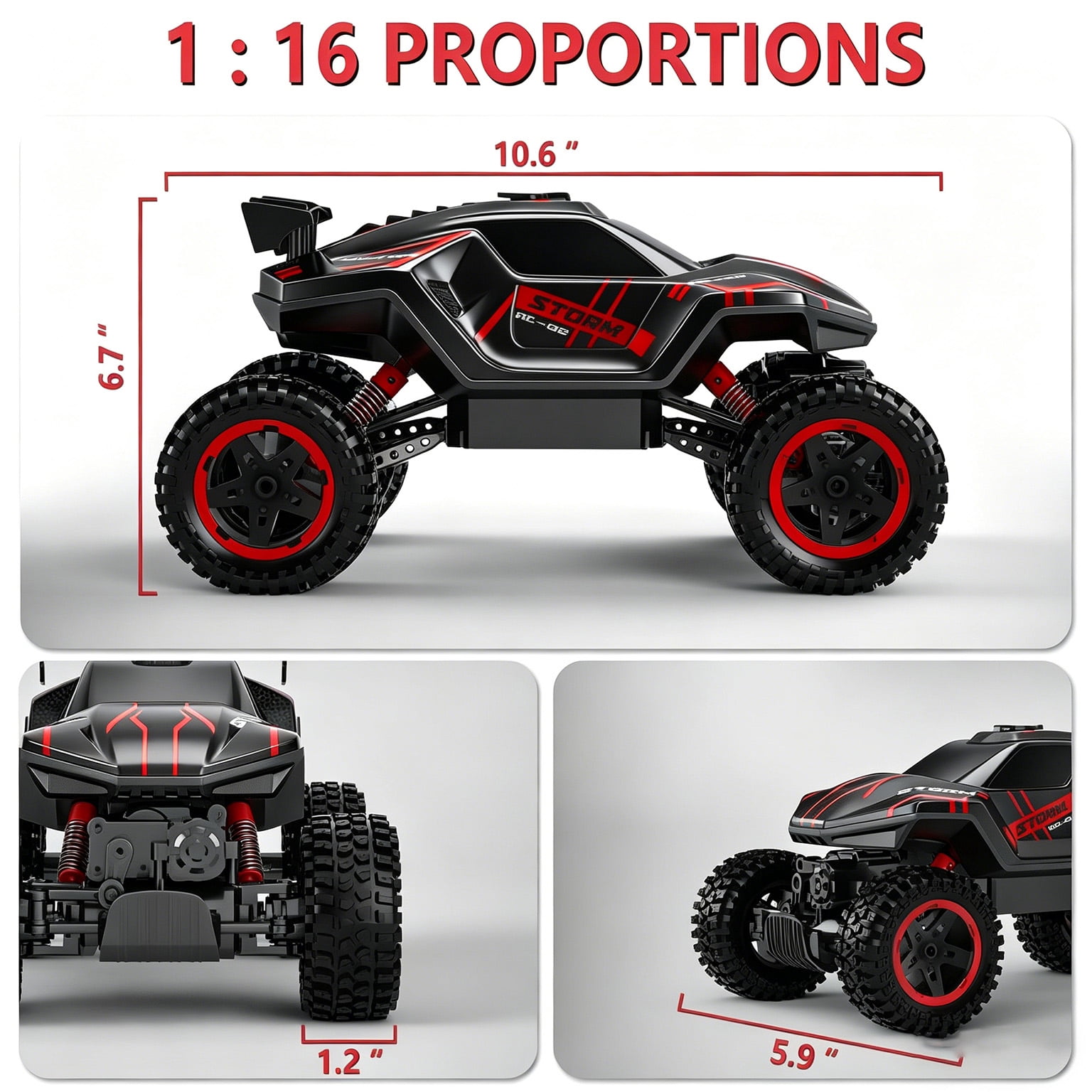 HNH RC Car for Kids, Monster Truck Remote Control Cars 60 Min Play, 25+Km/H Off-Road RC Car Gifts for Boys Girls Ages 3+
