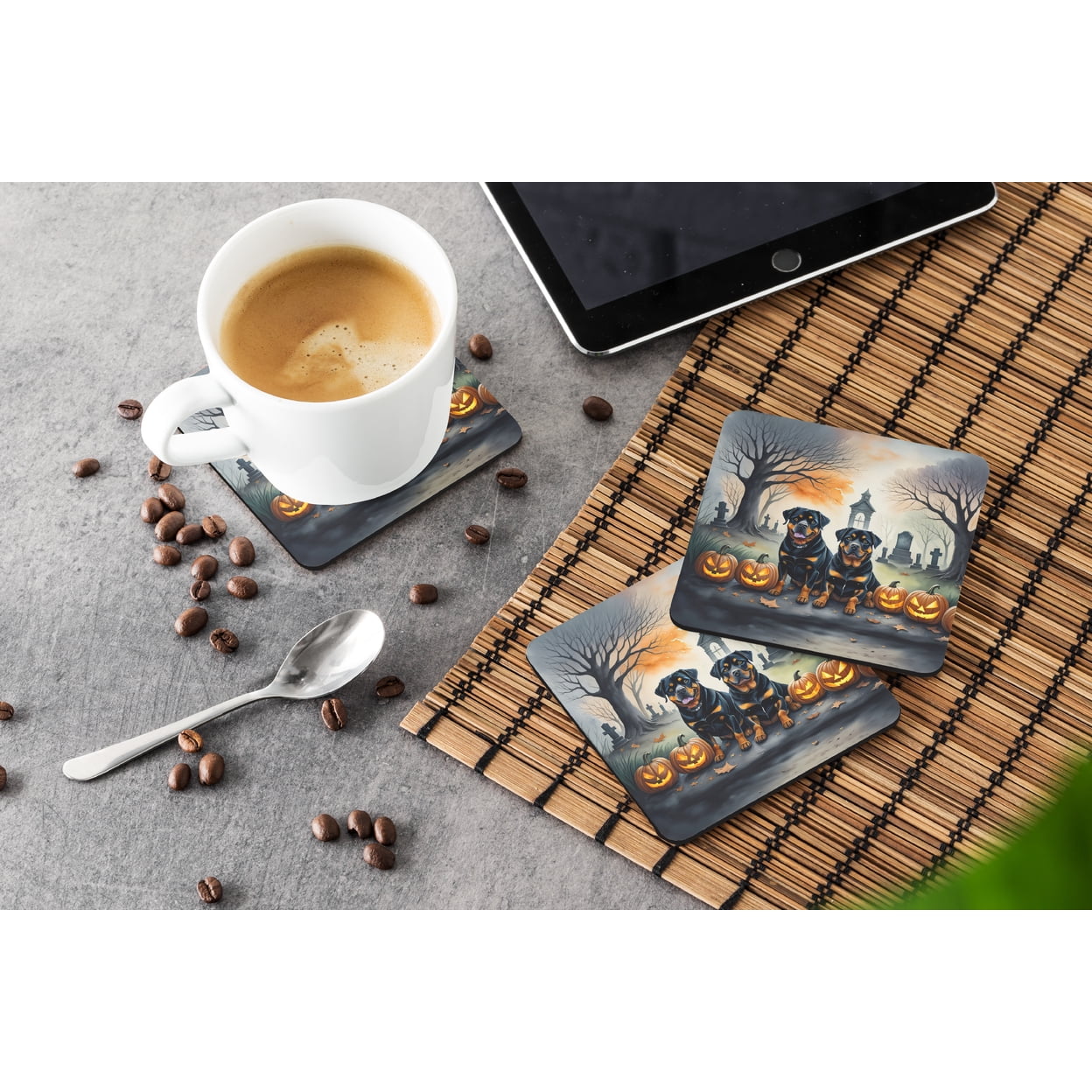Rottweiler Spooky Halloween Foam Coasters