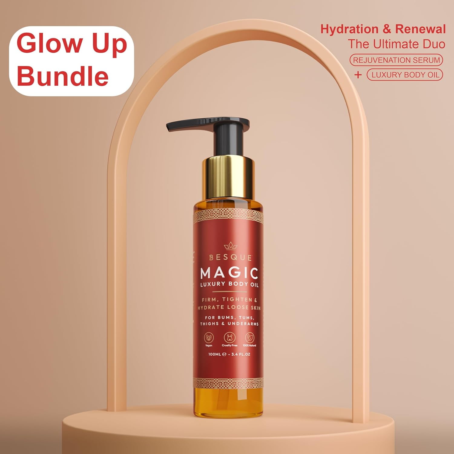 Besque Magic Body Oil, 3.4 FL OZ, After Shower Body Oil For Women, Hydrating Skin Care For Full Body That Plumps, Tightens, and Firms Skin With Natural Ingredients, Luxury Spa Gifts - Pack of 4