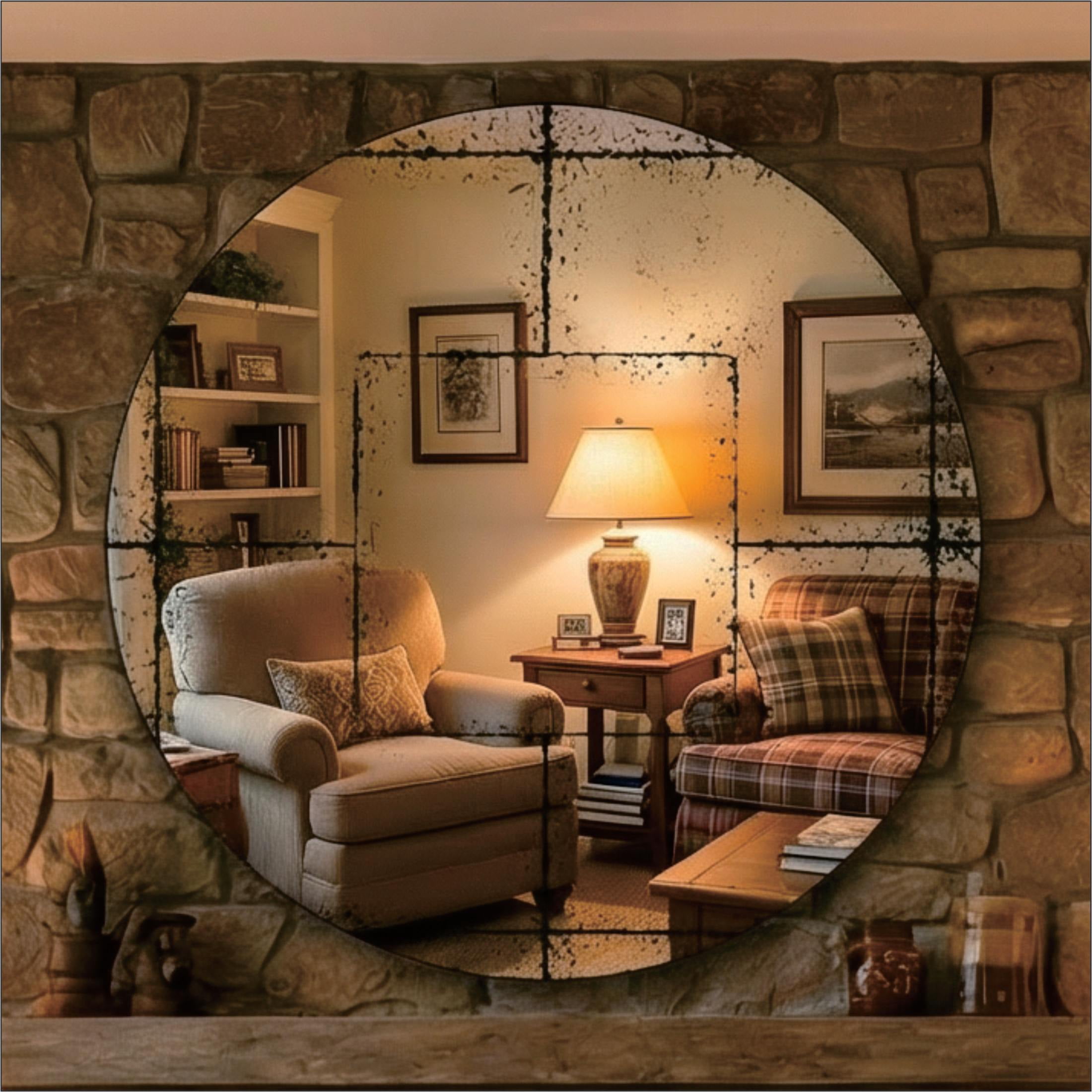 Noble House 36" Round Wall Mirror with Industrial Iron Frame, Large Wall Mirror for Living Room, Bedroom, Black