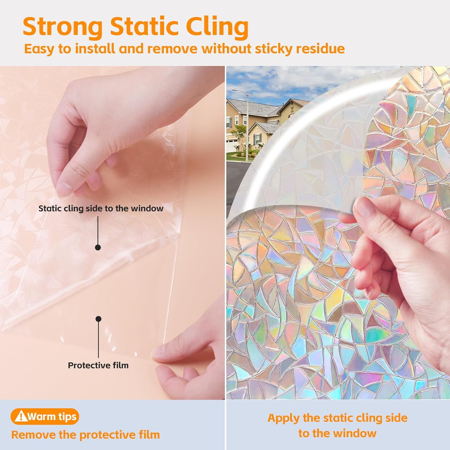 ZIVACATE 17.5"x86.6" Window Privacy Film Rainbow Window Clings Decorative Stained Glass Window Vinyl Non-Adhesive for Home