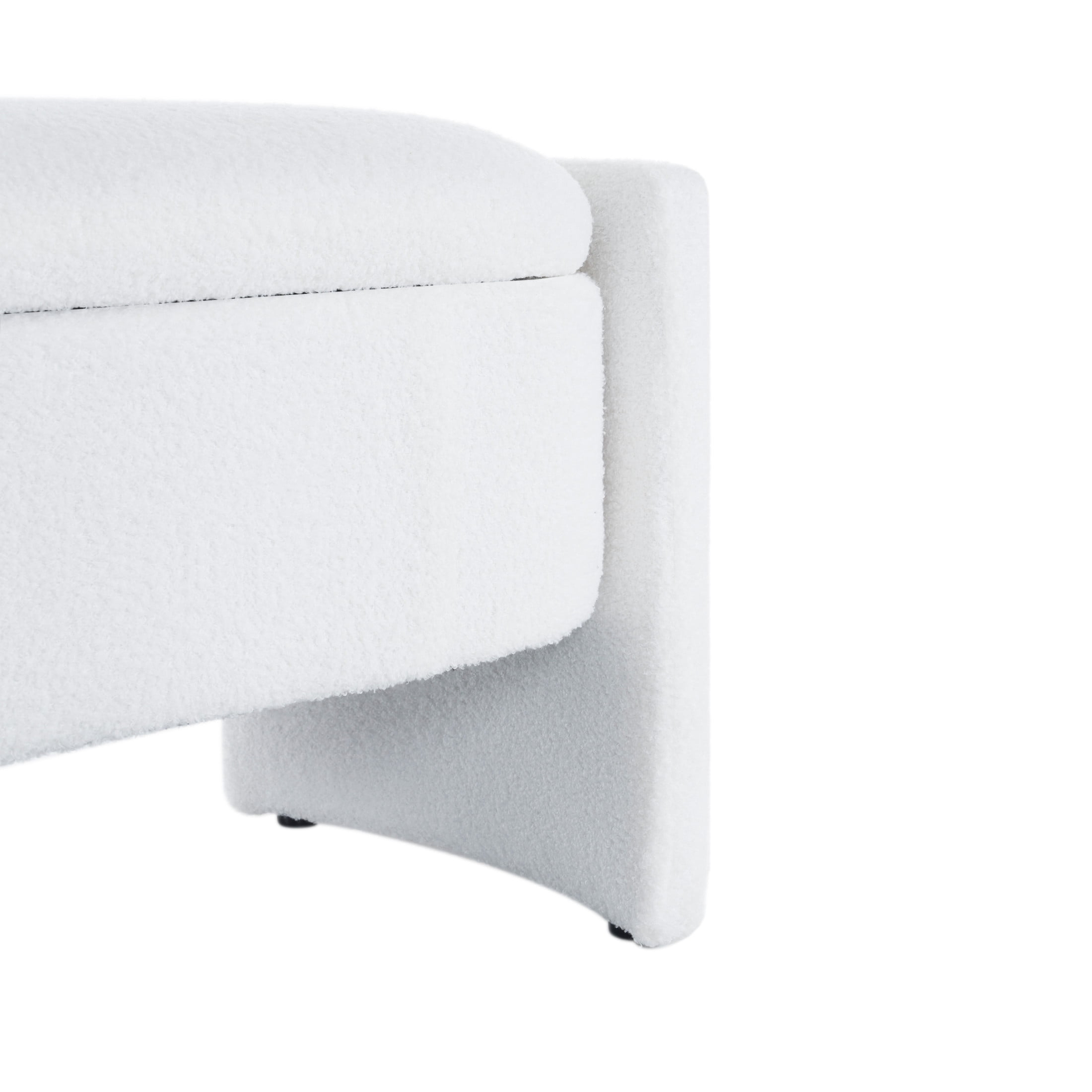 Modern Storage Ottoman Bench with Wood Frame, Boucle Fabric, White