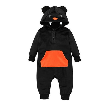 

Penkiiy Toddler Kids Boys Girls Halloween Fashion Cute Cartoon Bat-hat Hooded Romper Jumpsuit kids Baby Easter Romper 12-18 Months Black on Clearance