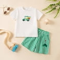 thumbnail image 2 of Toddler Baby Boy Clothes Summer Outfits Farmer Truck Print Shirt & Gingham Shorts 2-Piece Set, Casual Summer Kids Clothes 18-24 Months, 2 of 9