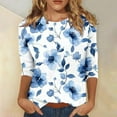 thumbnail image 2 of miqiqism Womens Tops 3/4 Sleeve Casual Shirts Juniors Vintage Floral Printed Top Trendy Crew Neck T-shirt 2024 Lightweight Pullover Blouse for Women,Navy,Large, 2 of 4