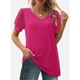 thumbnail image 5 of Womens Casual V Neck T Shirts Swiss Dotted Puffy Sheer Short Sleeve Blouses, 5 of 5