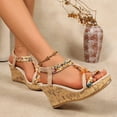 thumbnail image 5 of Xijirk Sandals Women Bohemian Woven Trim Elastic Back Strap Elevated Sole Sandals Summer Sandals,7.5, 5 of 9
