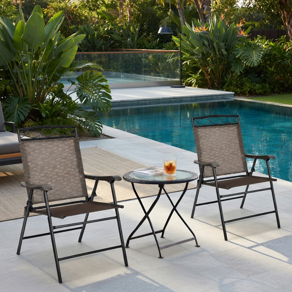 Hommoo 2-Pack Foldable Patio Chairs with Armrests, Lightweight Steel Outdoor Dining Chairs for Pool, Garden, Beach & Camping, Black