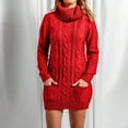 thumbnail image 5 of biudgviw Sweater Dresses for Women Winter Knitted High Neck Mini Dress Warm Lounge Long Sleeve Pullover Tops Dress with Pockets, 5 of 7