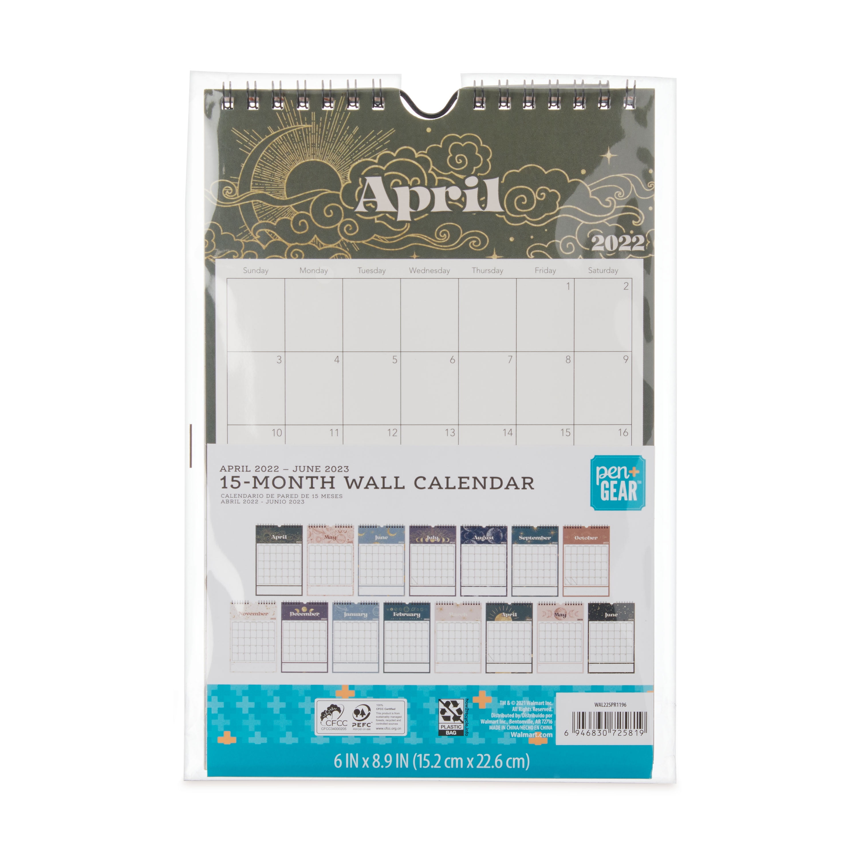 Pen+Gear 15-Month Wall Calendar, April 2022-June 2023