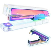 Office Stapler Staples Remover Set, Clear Acrylic Metallic Rainbow Tone Desk Executive Manual Staplers and Staple Remover Tool for Desktop Accessories Supplies (Clear & Rainbow)