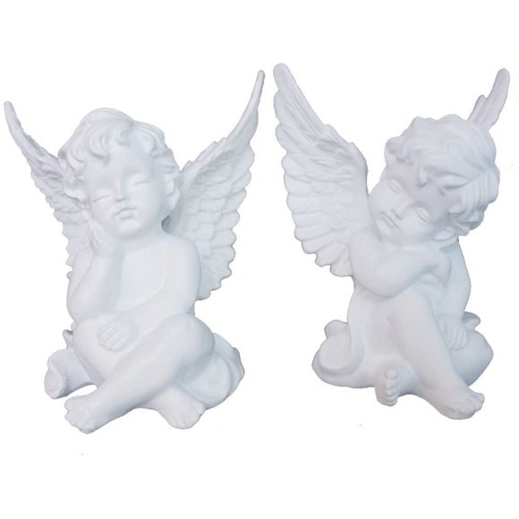 Jinsinto A Set of 2 Beautiful Cherry Resin Angel Statues Guardian Angel Statue Garden Angel Adorable Angel Sculpture Angel Collection Wings Angel Memorial Statue 4.25"